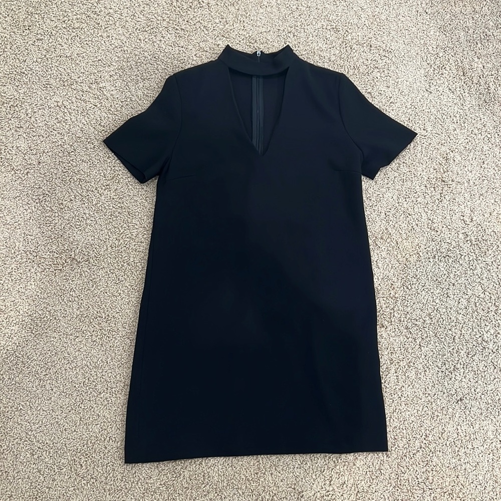 Zara black dress with collar detail and V-neck